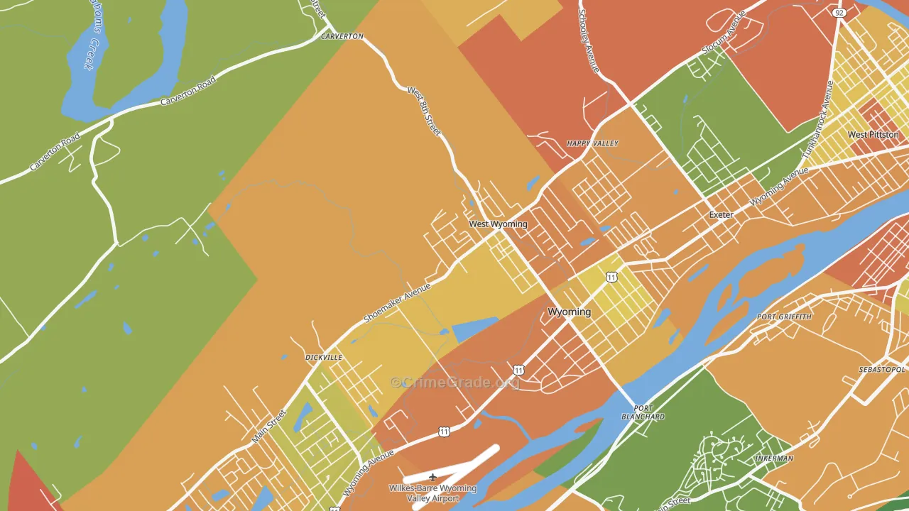 West Wyoming, PA Map of Burglary Rates