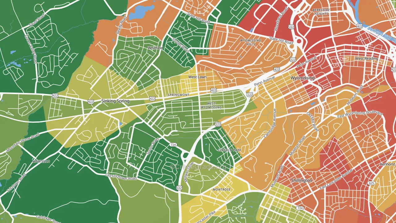 West Wyomissing, PA Map of Burglary Rates