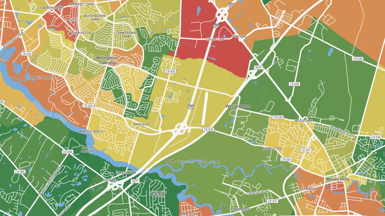 Westampton, NJ Map of Burglary Rates