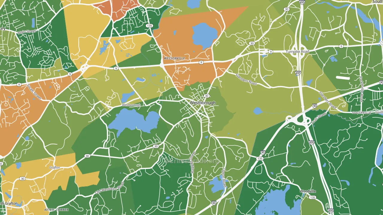 Westborough, MA Map of Burglary Rates