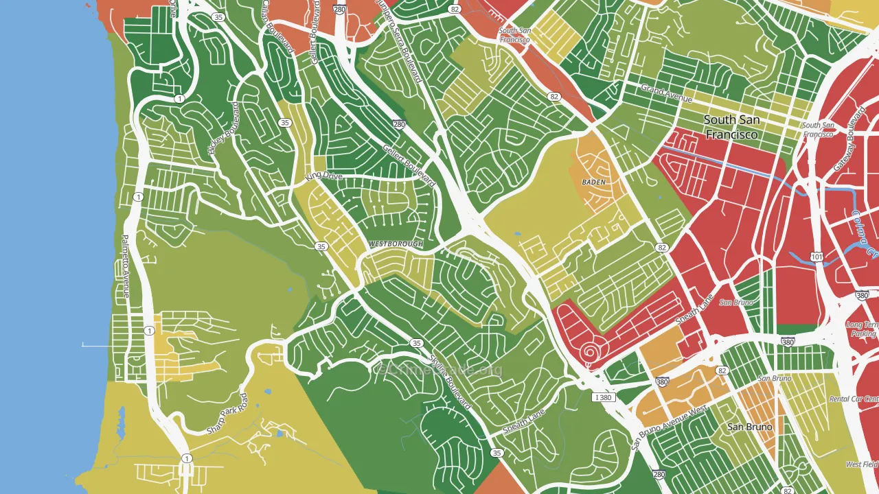 Westborough, South San Francisco, CA Map of Burglary Rates
