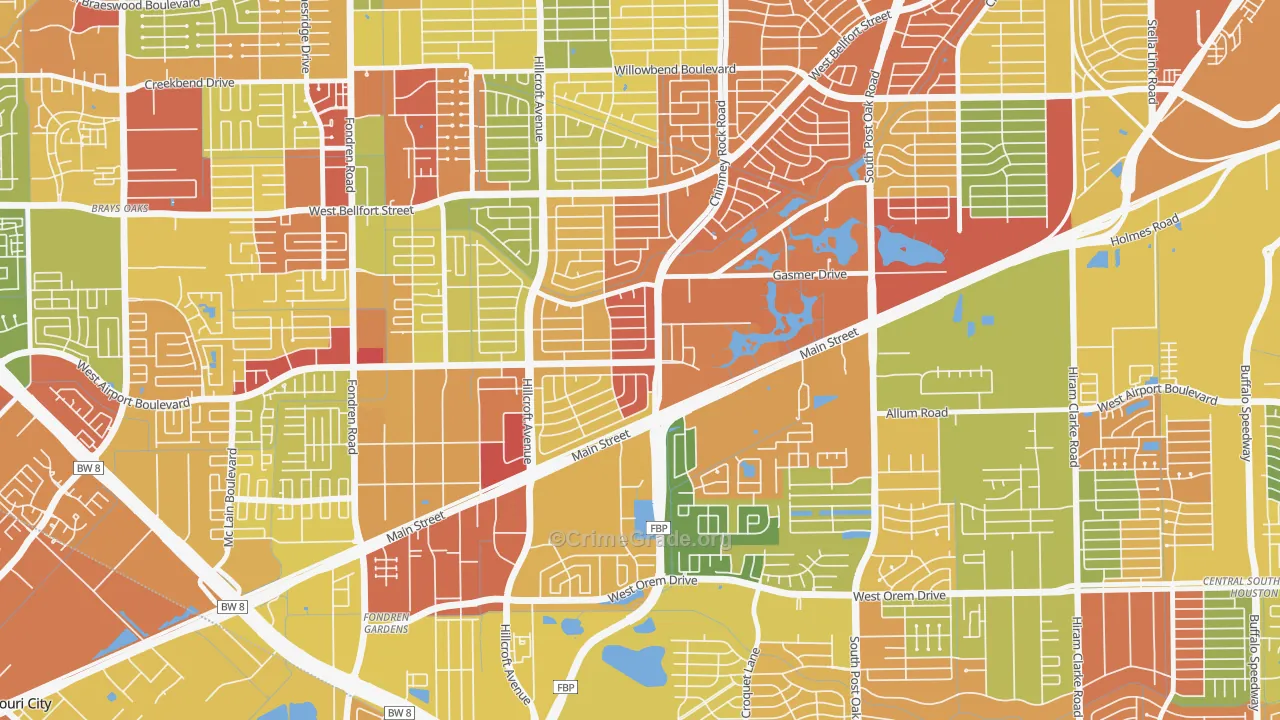 Westbury, Houston, TX Map of Burglary Rates