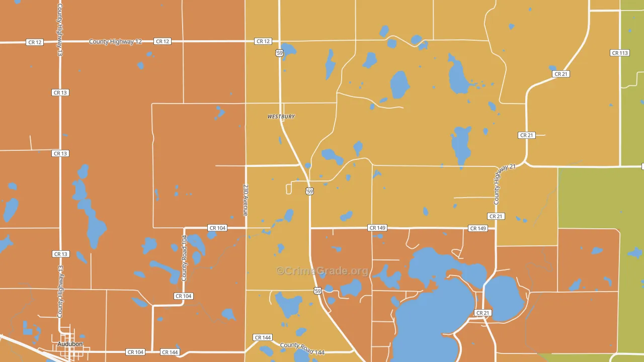Westbury, MN Map of Burglary Rates