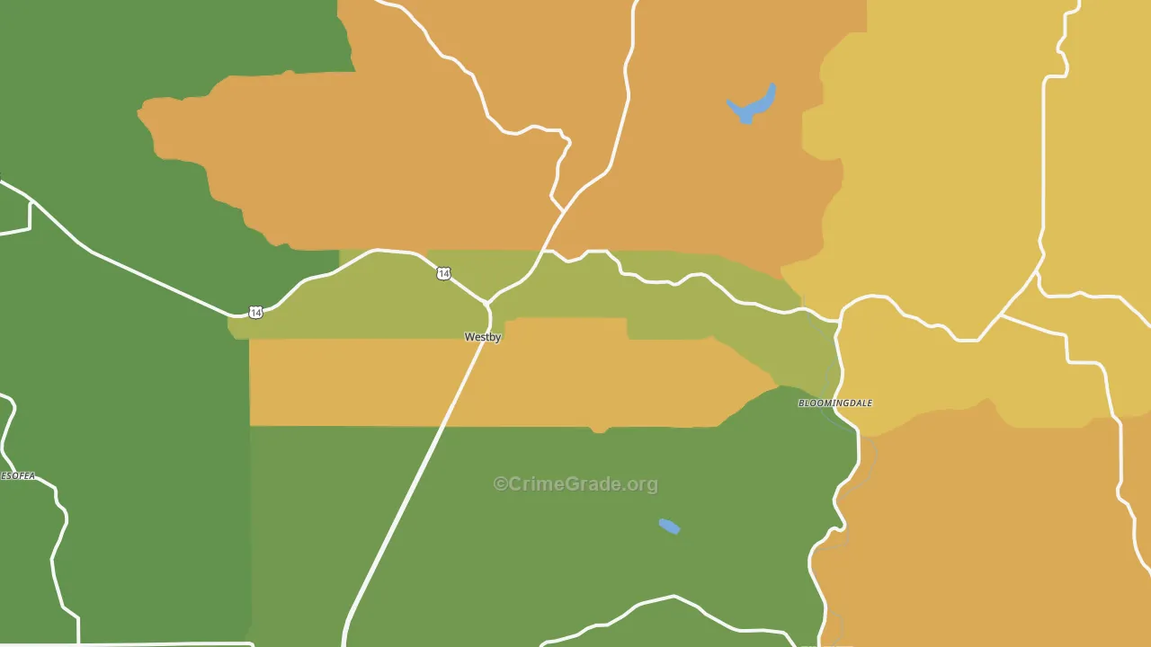 Westby, WI Map of Burglary Rates