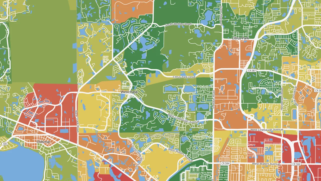 Westchase, FL Map of Burglary Rates