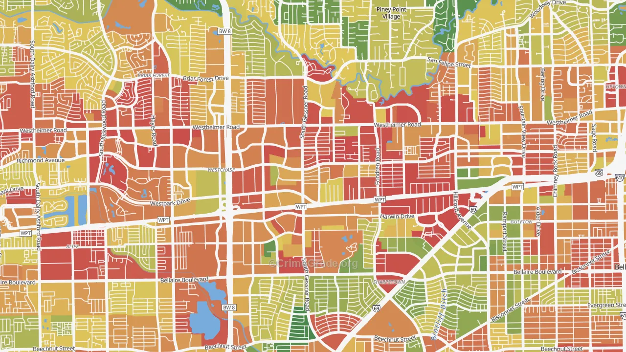Westchase, Houston, TX Map of Burglary Rates