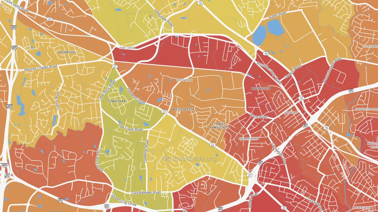 Westchester, Charlotte, NC Map of Burglary Rates