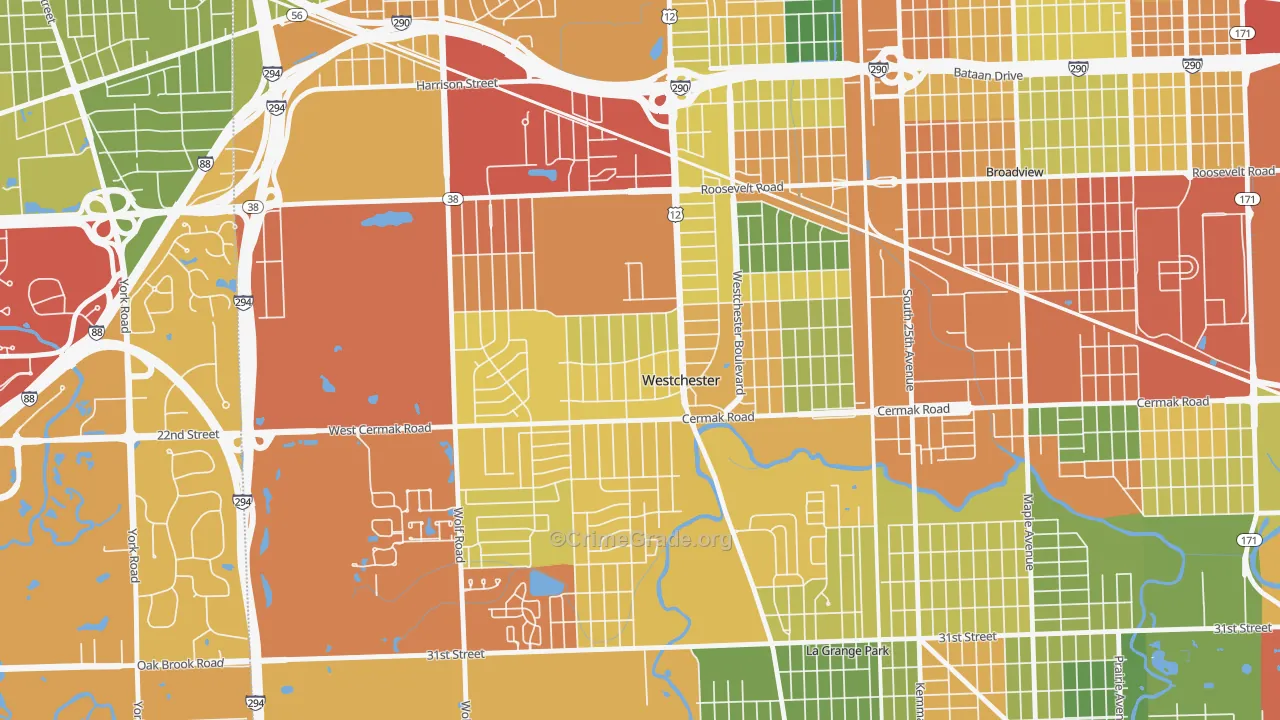Westchester, IL Map of Burglary Rates