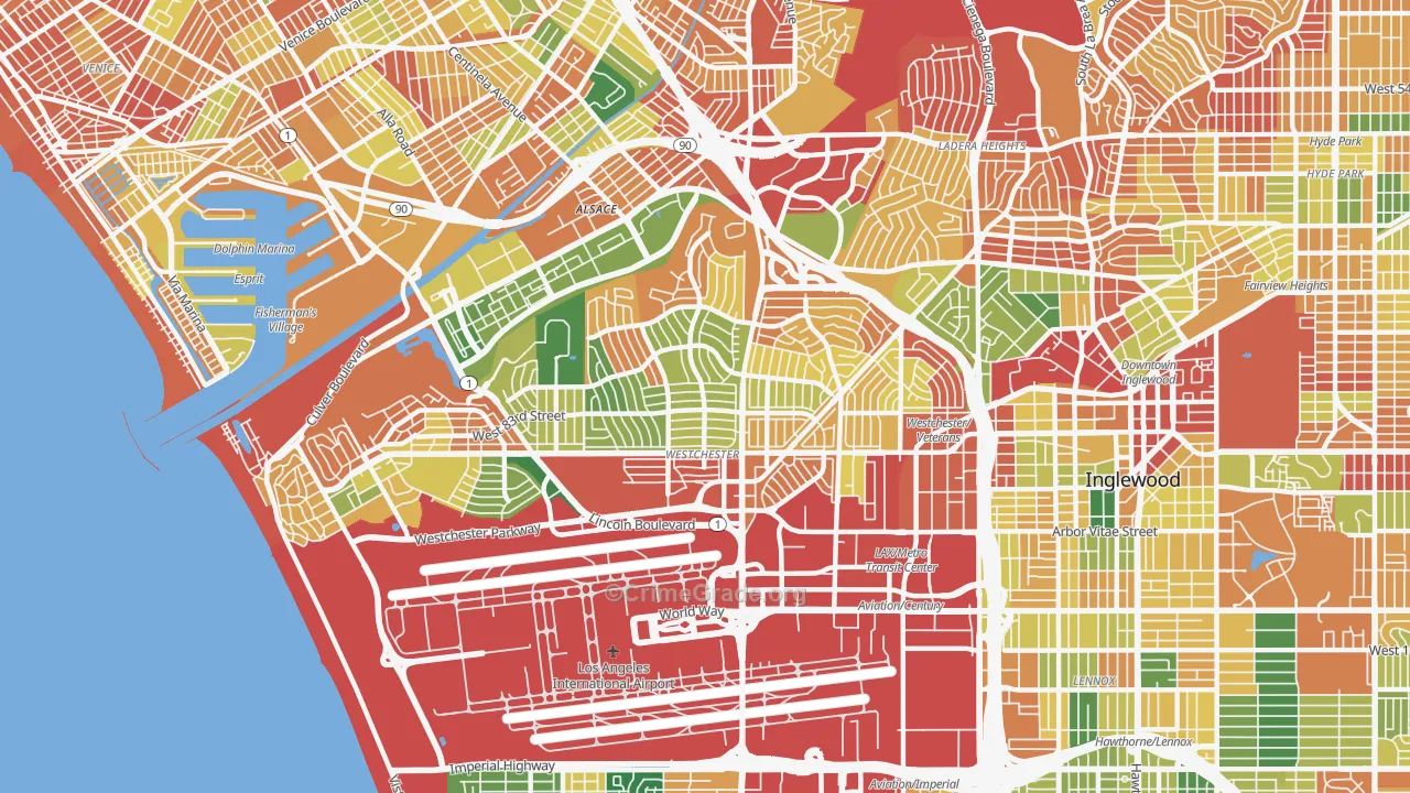 Westchester, Los Angeles, CA Map of Burglary Rates