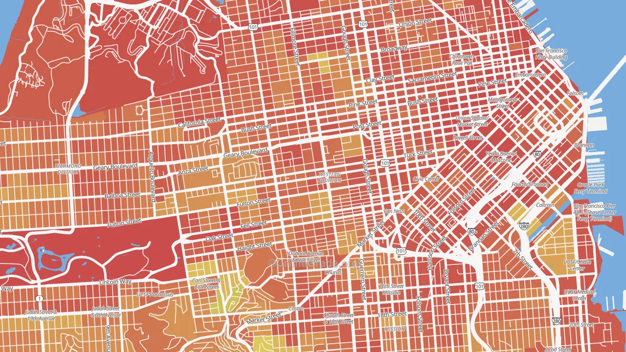 Western Addition, San Francisco, CA Map of Burglary Rates