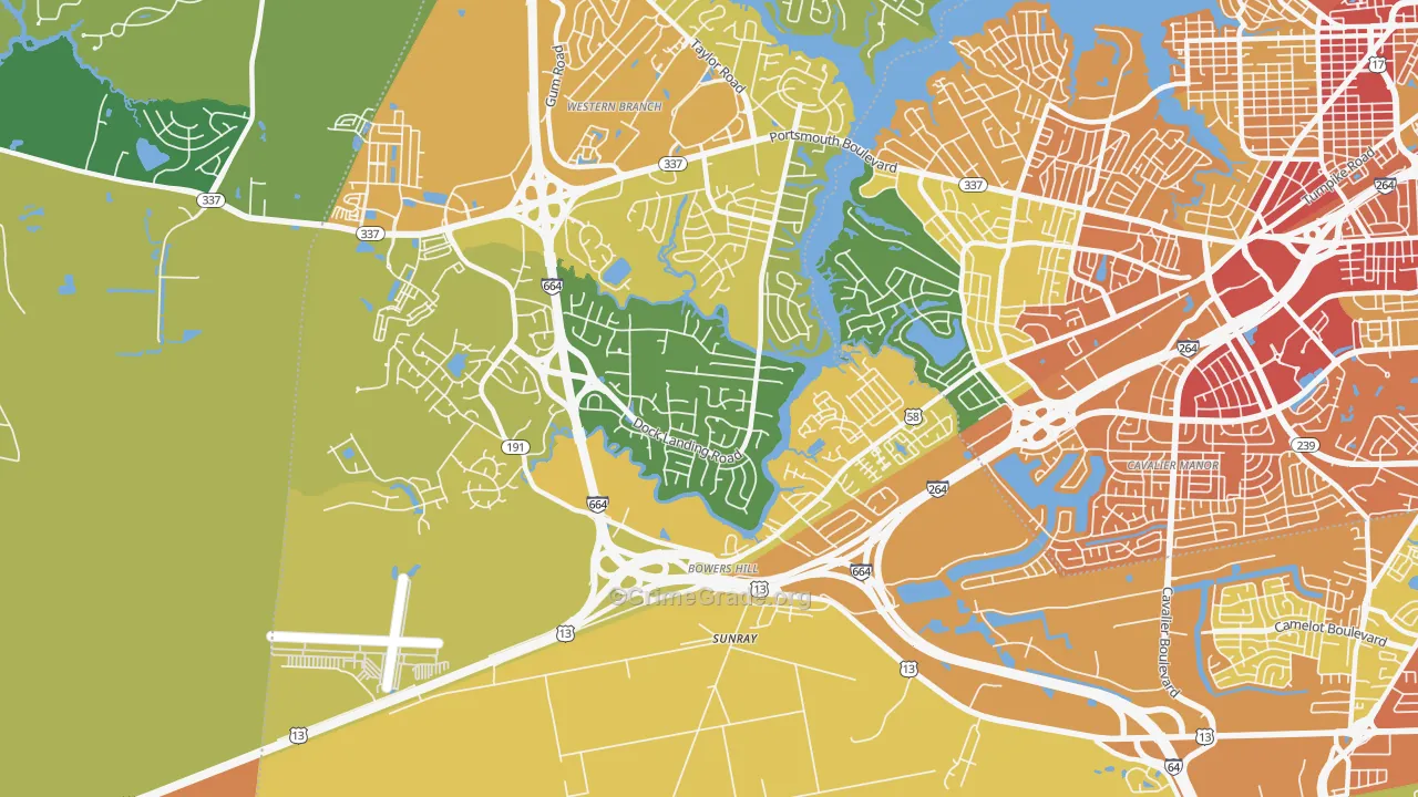 Western Branch South, Chesapeake, VA Map of Burglary Rates