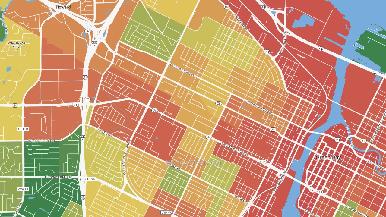 Western Corridor, Green Bay, WI Map of Burglary Rates