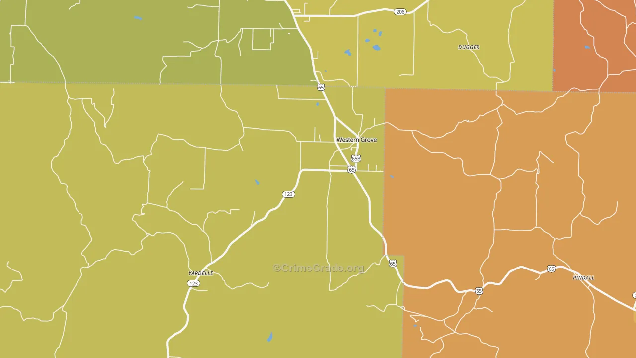 Western Grove, AR Map of Burglary Rates