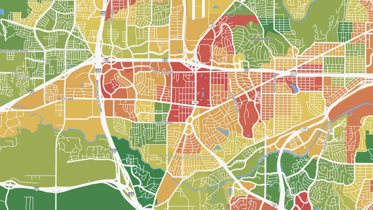 Western Hills Fort Worth, Fort Worth, TX Map of Burglary Rates