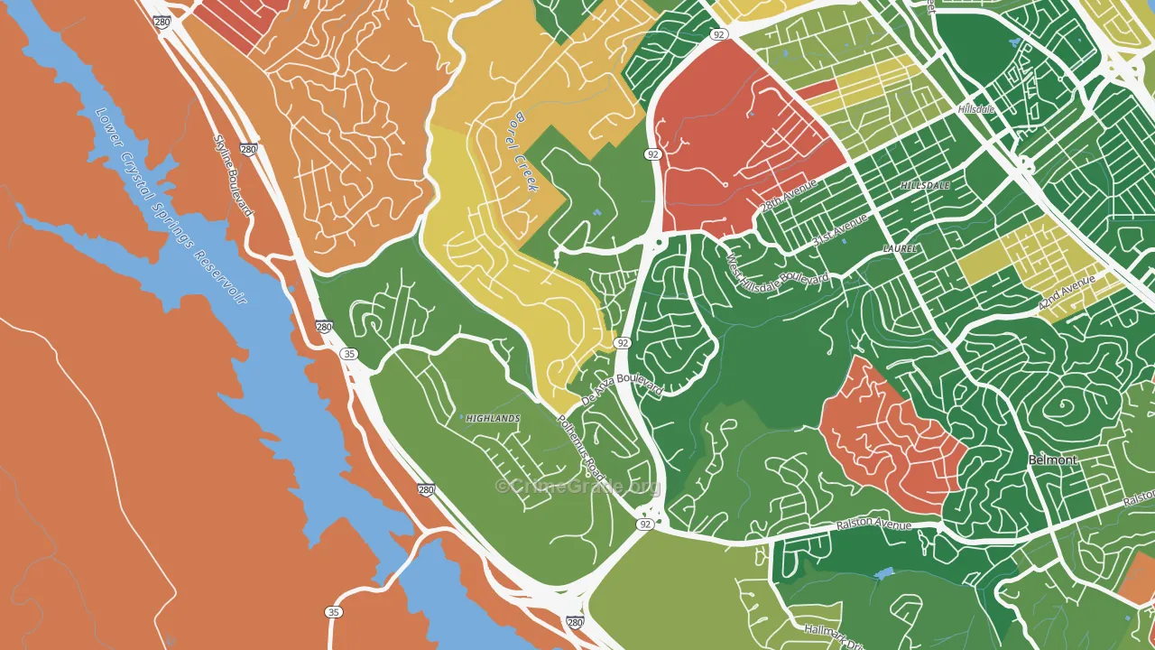 Western Hills, San Mateo, CA Map of Burglary Rates