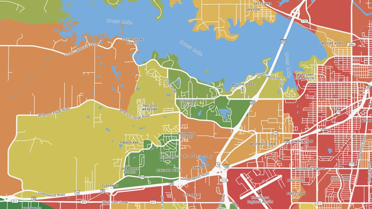 Western Hills Yarborough, Shreveport, LA Map of Burglary Rates