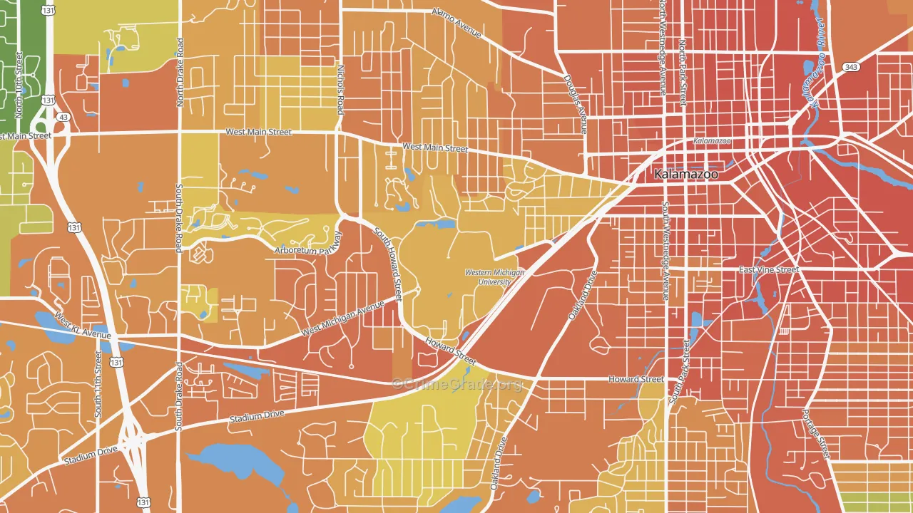 Western Michigan University-KRPH, Kalamazoo, MI Map of Burglary Rates