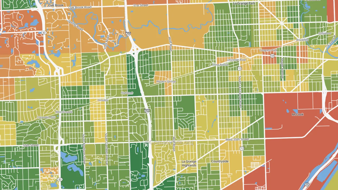 Western Springs, IL Map of Burglary Rates