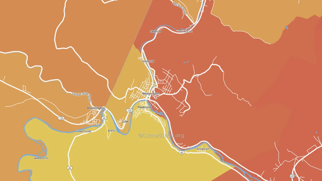 Westernport, MD Map of Burglary Rates