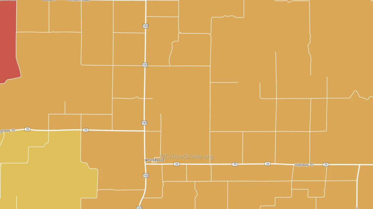 Westerville, NE Map of Burglary Rates