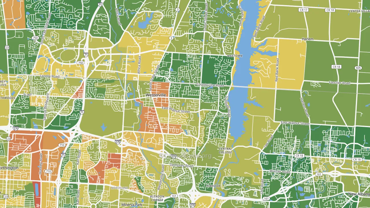Westerville, OH Map of Burglary Rates
