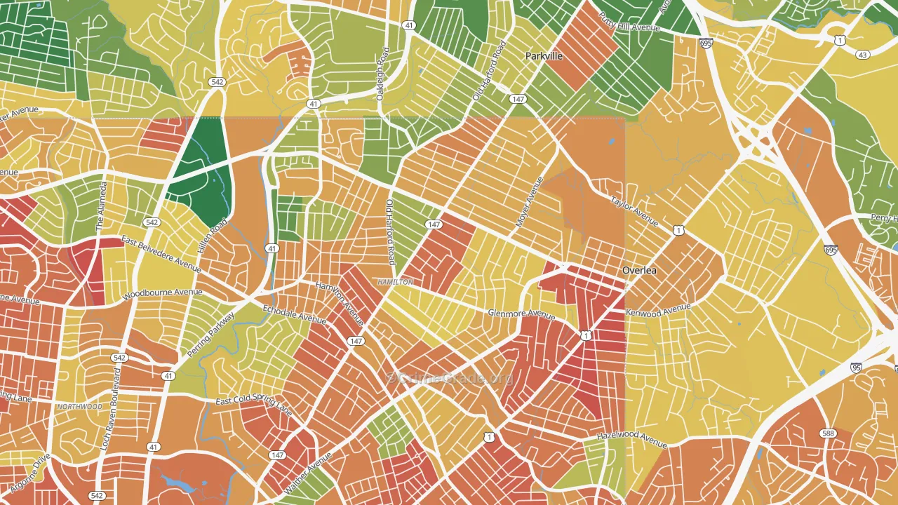 Westfield, Baltimore, MD Map of Burglary Rates