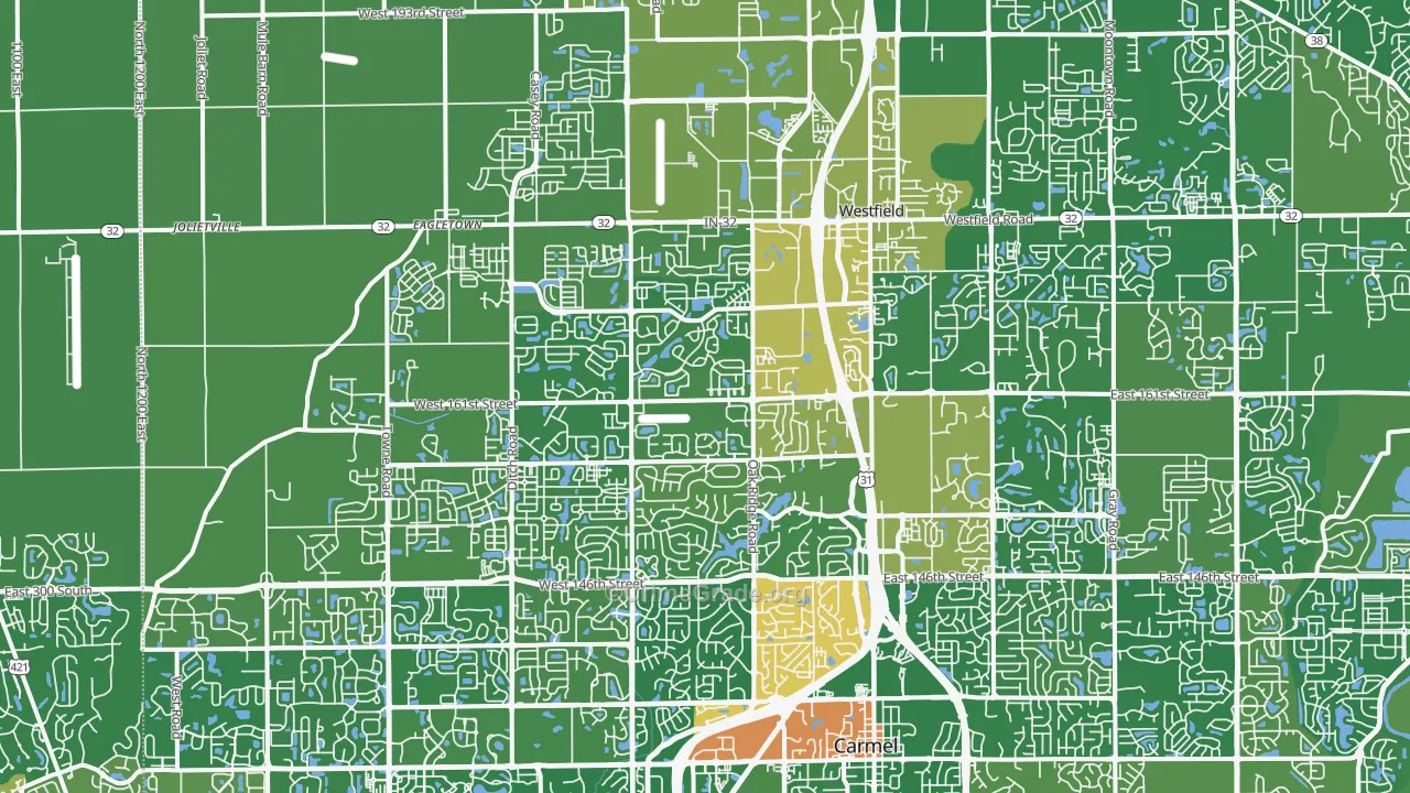 Westfield, IN Map of Burglary Rates