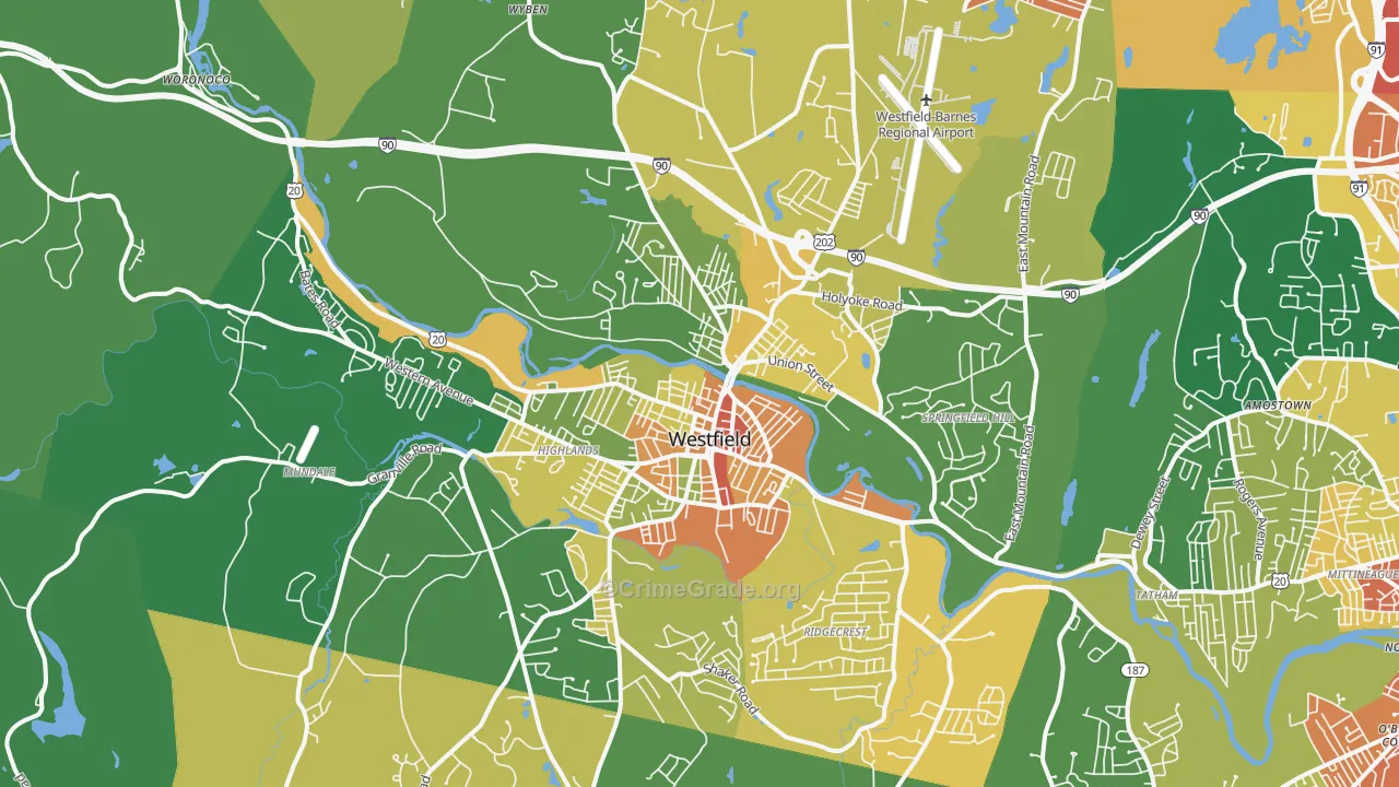 Westfield, MA Map of Burglary Rates