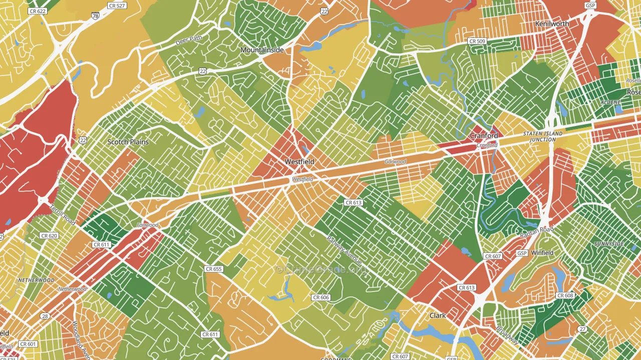 Westfield, NJ Map of Burglary Rates