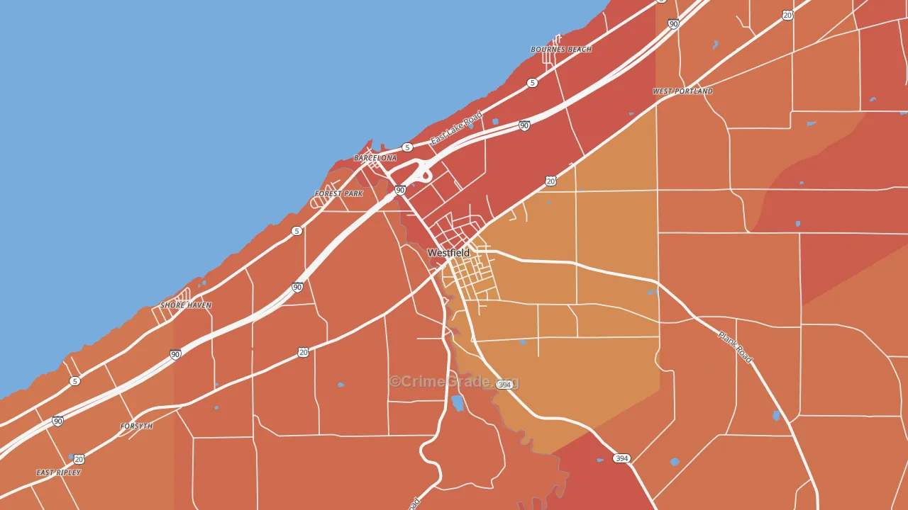 Westfield, NY Map of Burglary Rates