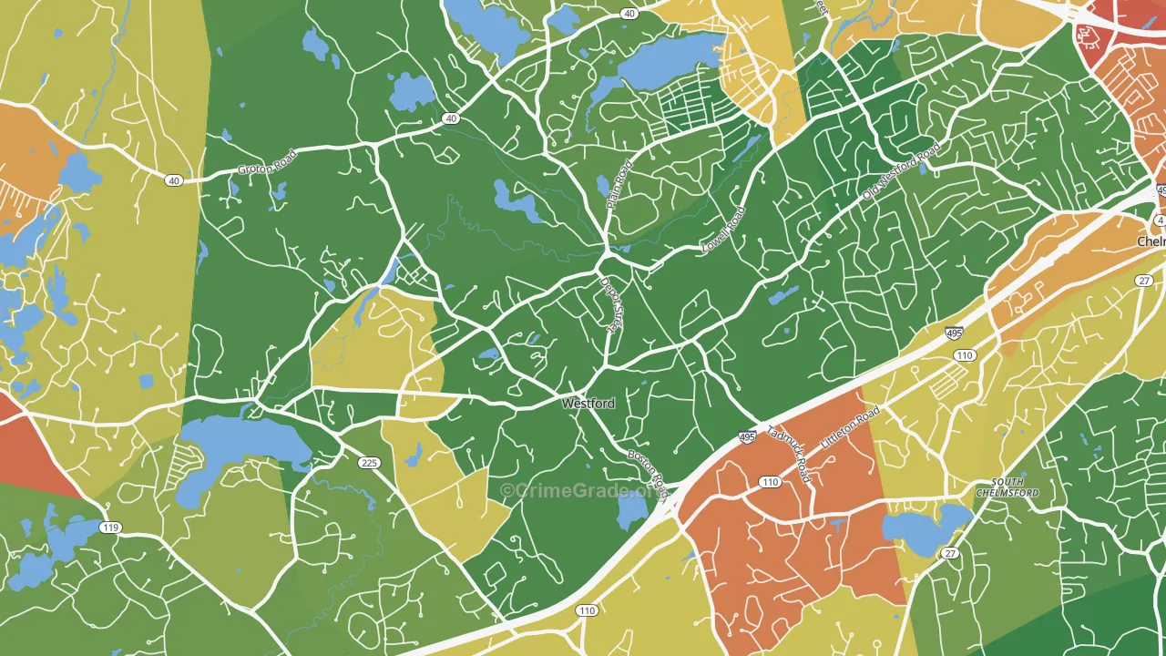 Westford, MA Map of Burglary Rates