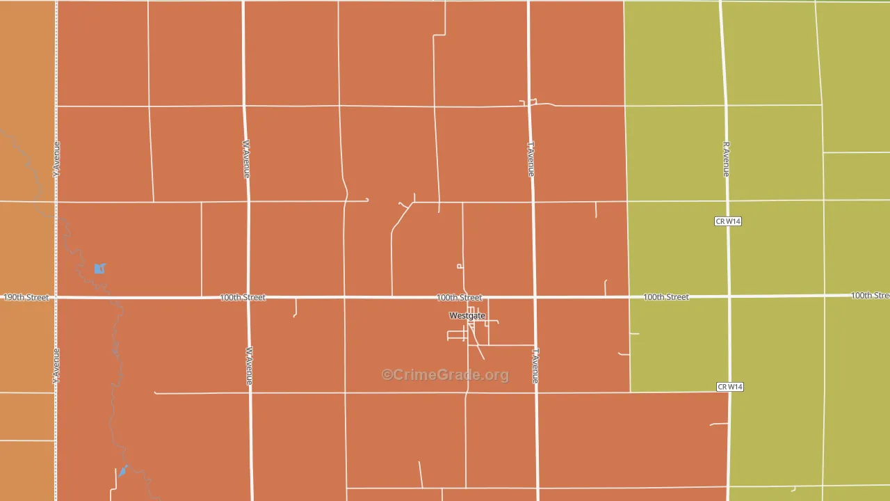 Westgate, IA Map of Burglary Rates