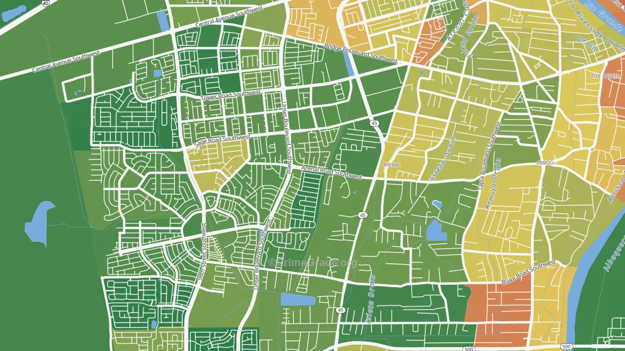 Westgate Vecinos, Albuquerque, NM Map of Burglary Rates