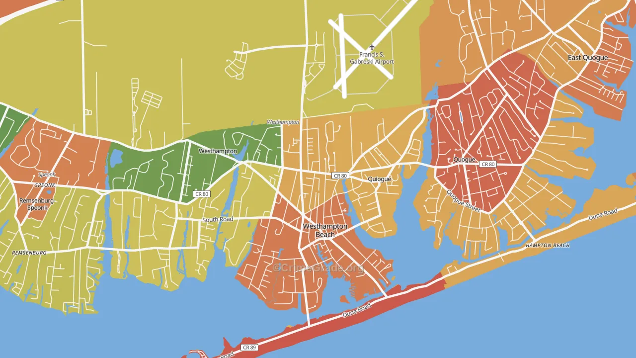 Westhampton Beach, NY Map of Burglary Rates