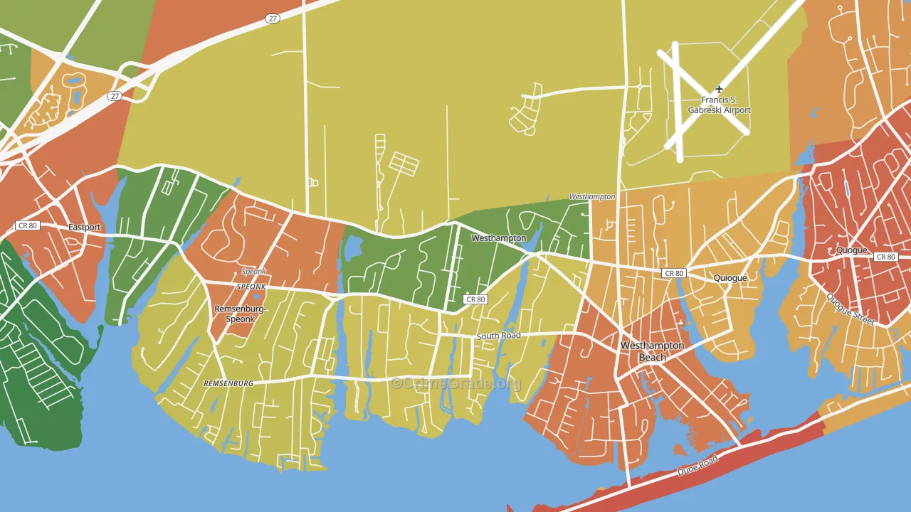 Westhampton, NY Map of Burglary Rates