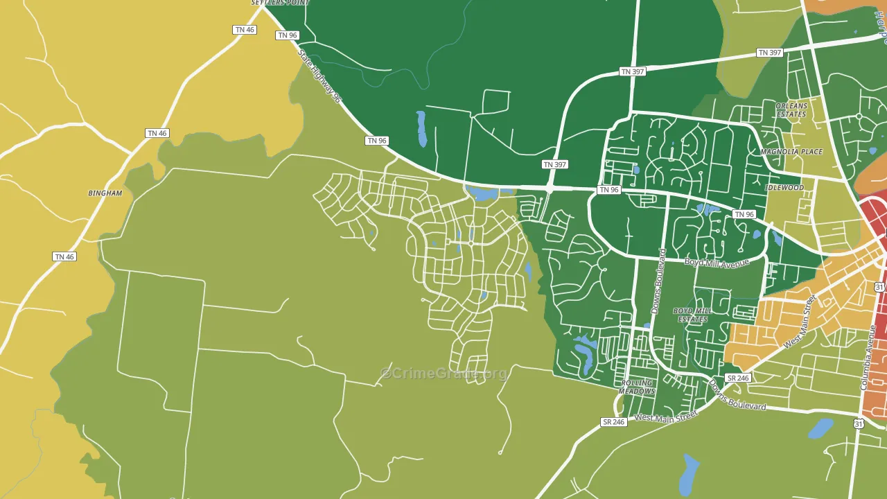 Westhaven, Franklin, TN Map of Burglary Rates