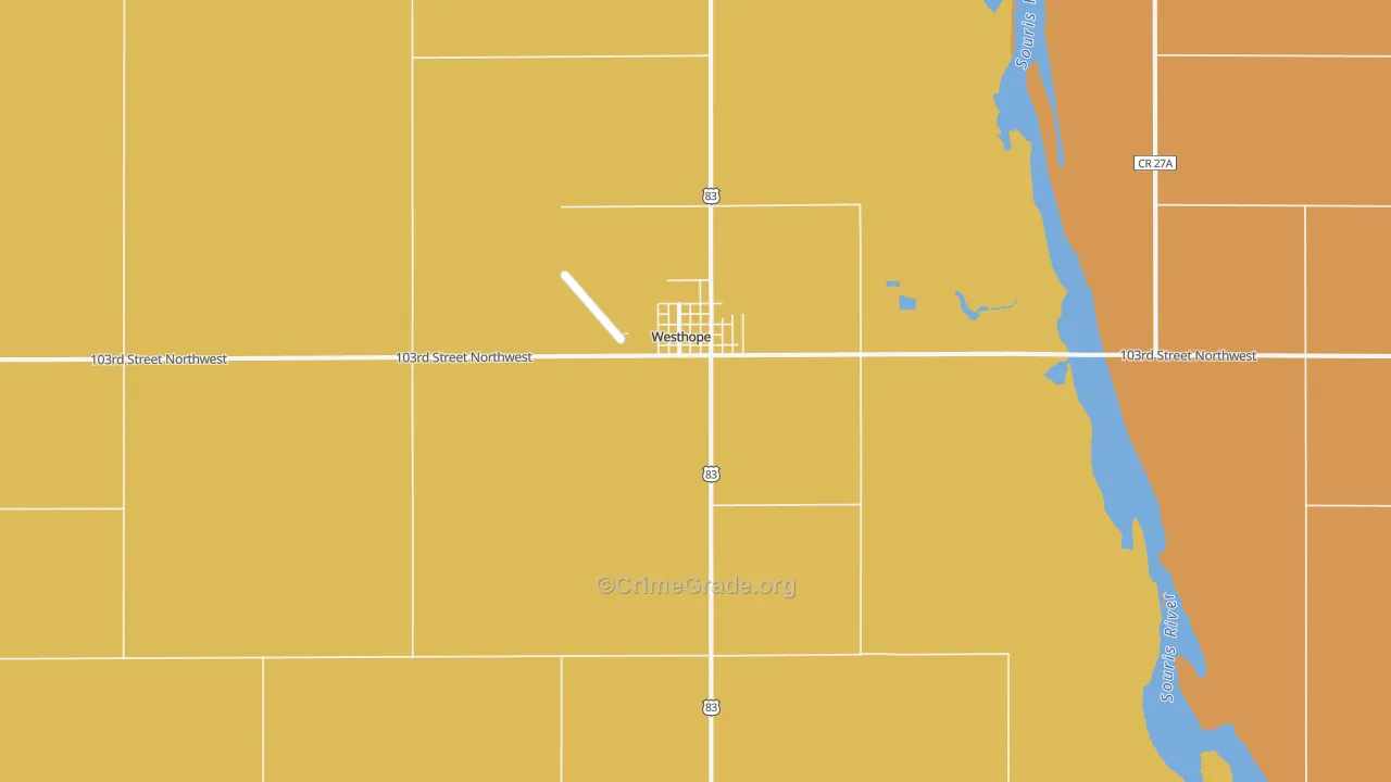 Westhope, ND Map of Burglary Rates