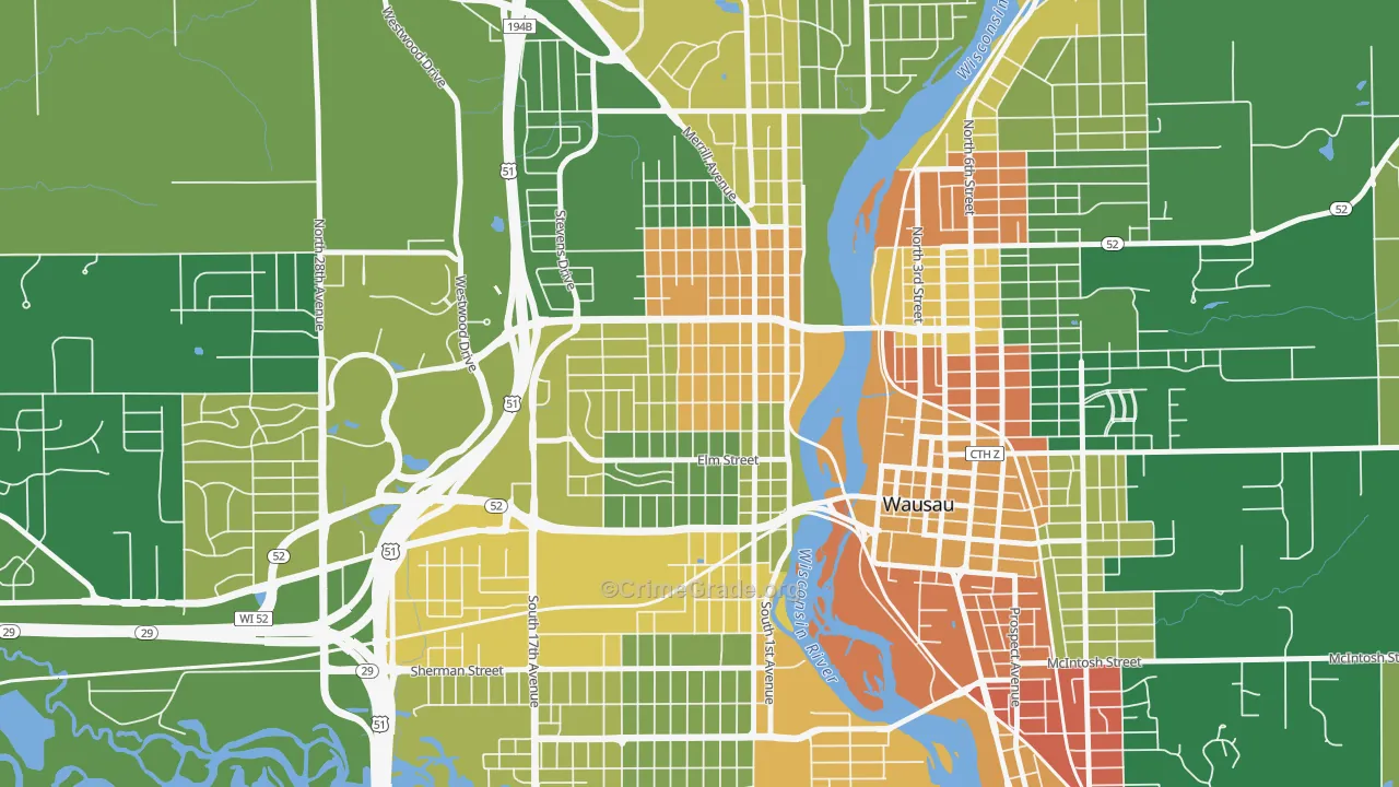 Westies, Wausau, WI Map of Burglary Rates