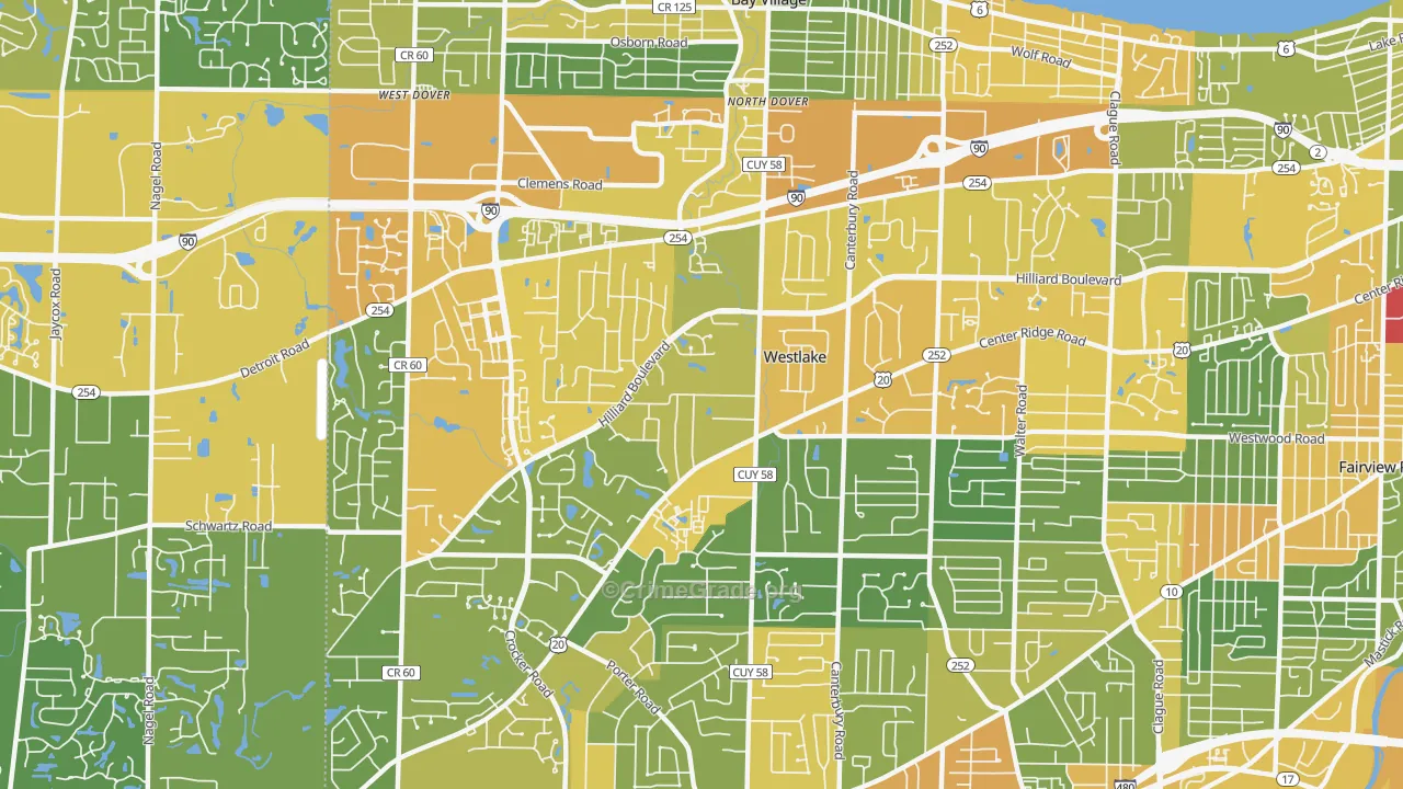 Westlake, OH Map of Burglary Rates