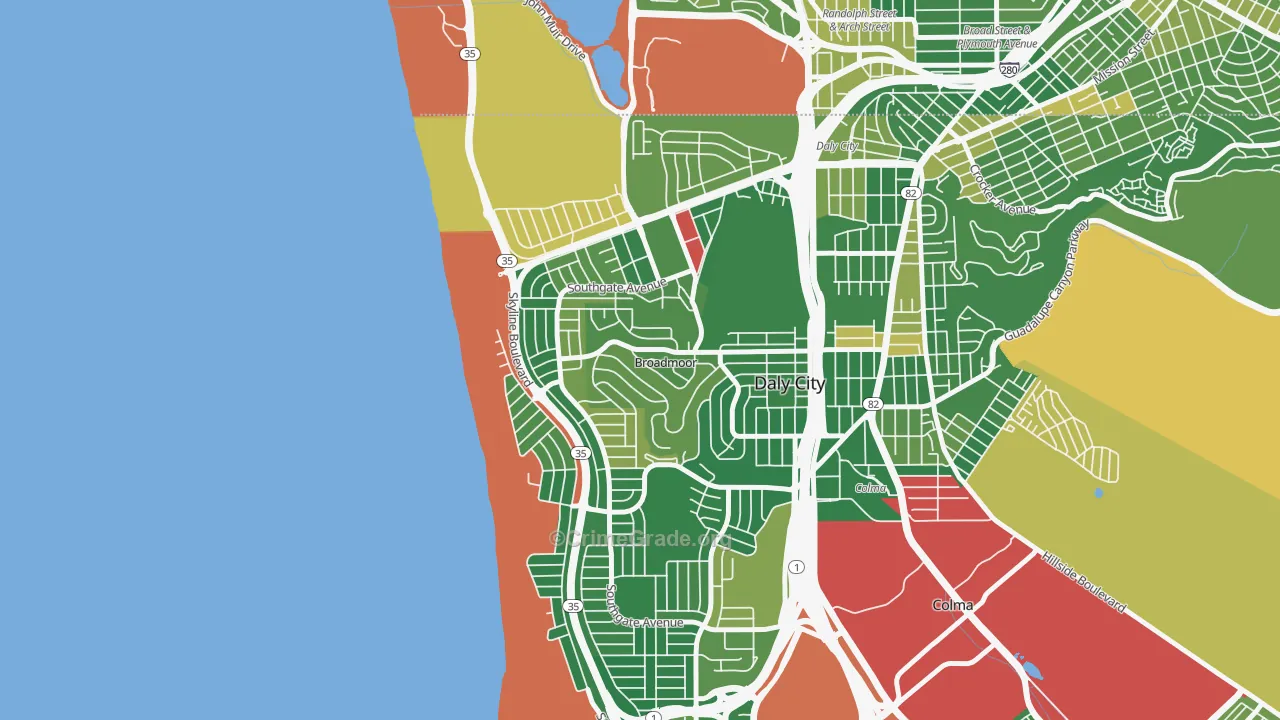Westlake-San Francisco, Daly City, CA Map of Burglary Rates