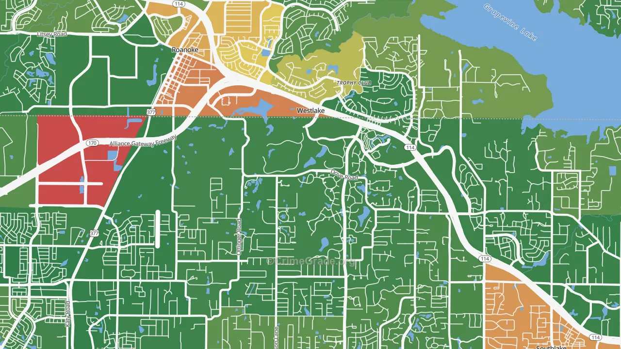 Westlake, TX Map of Burglary Rates