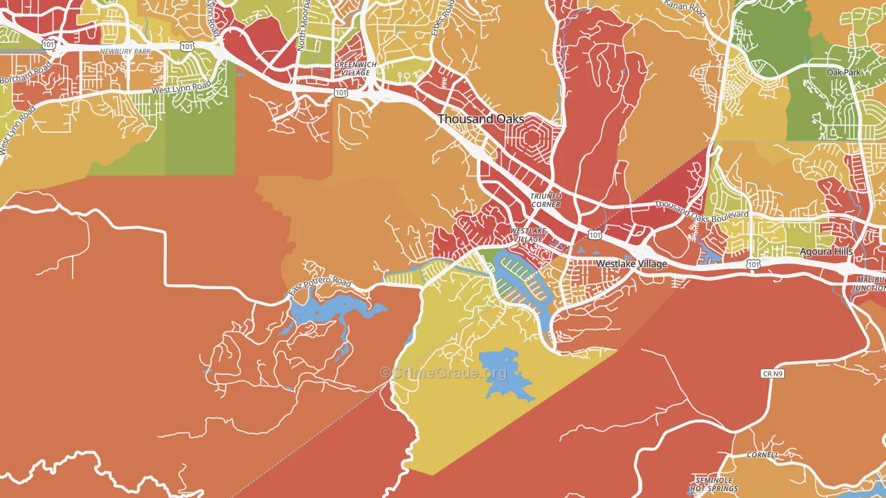 Westlake Village Area-Los Angeles, Westlake Village, CA Map of Burglary Rates