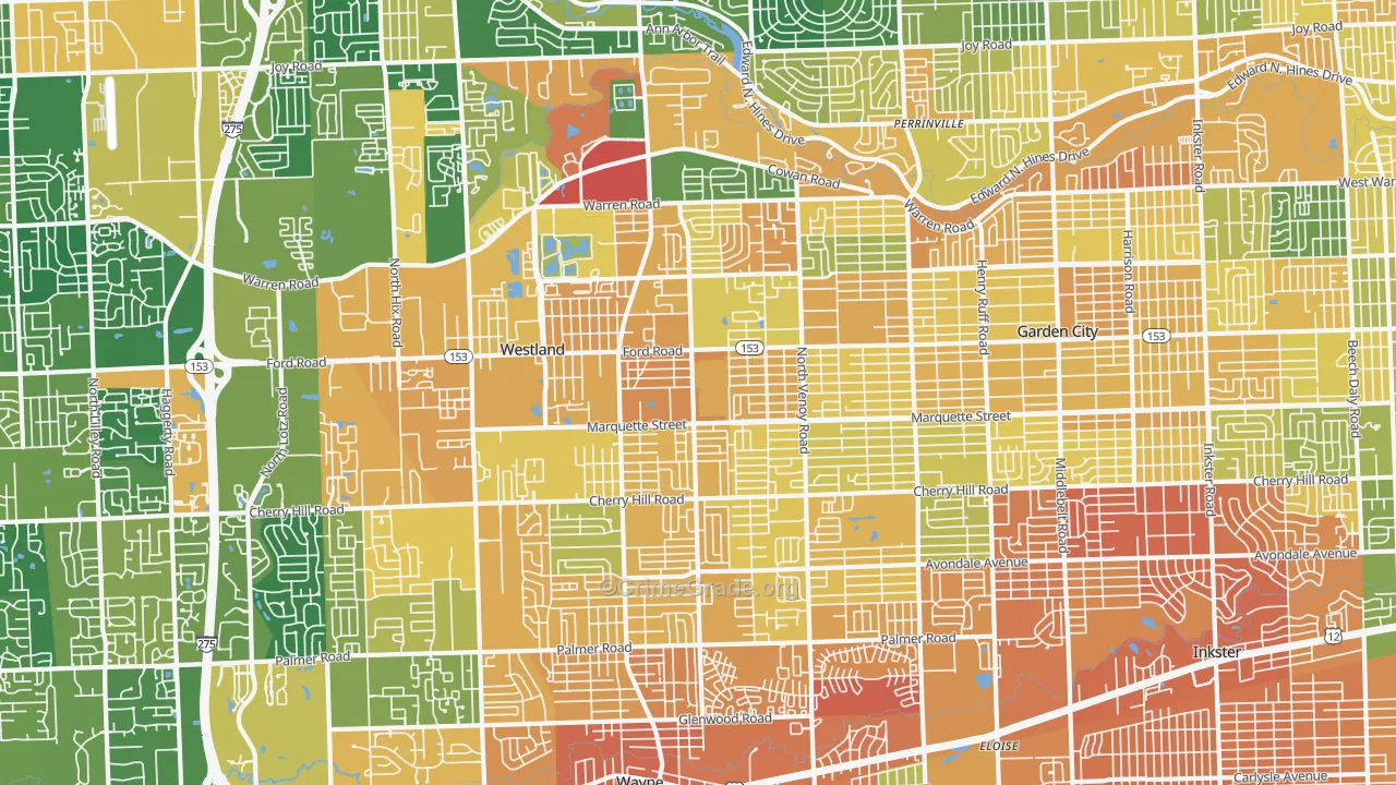 Westland, MI Map of Burglary Rates