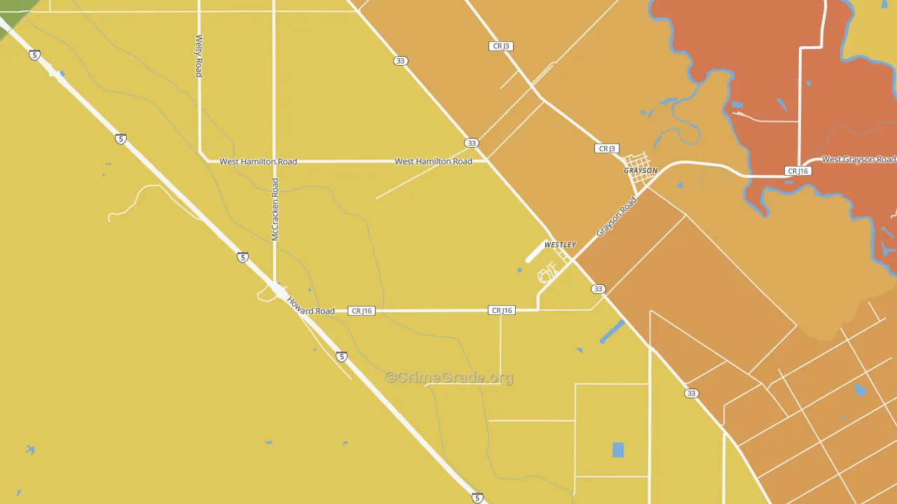 Westley, CA Map of Burglary Rates