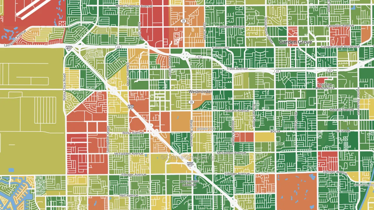 Westminster, CA Map of Burglary Rates