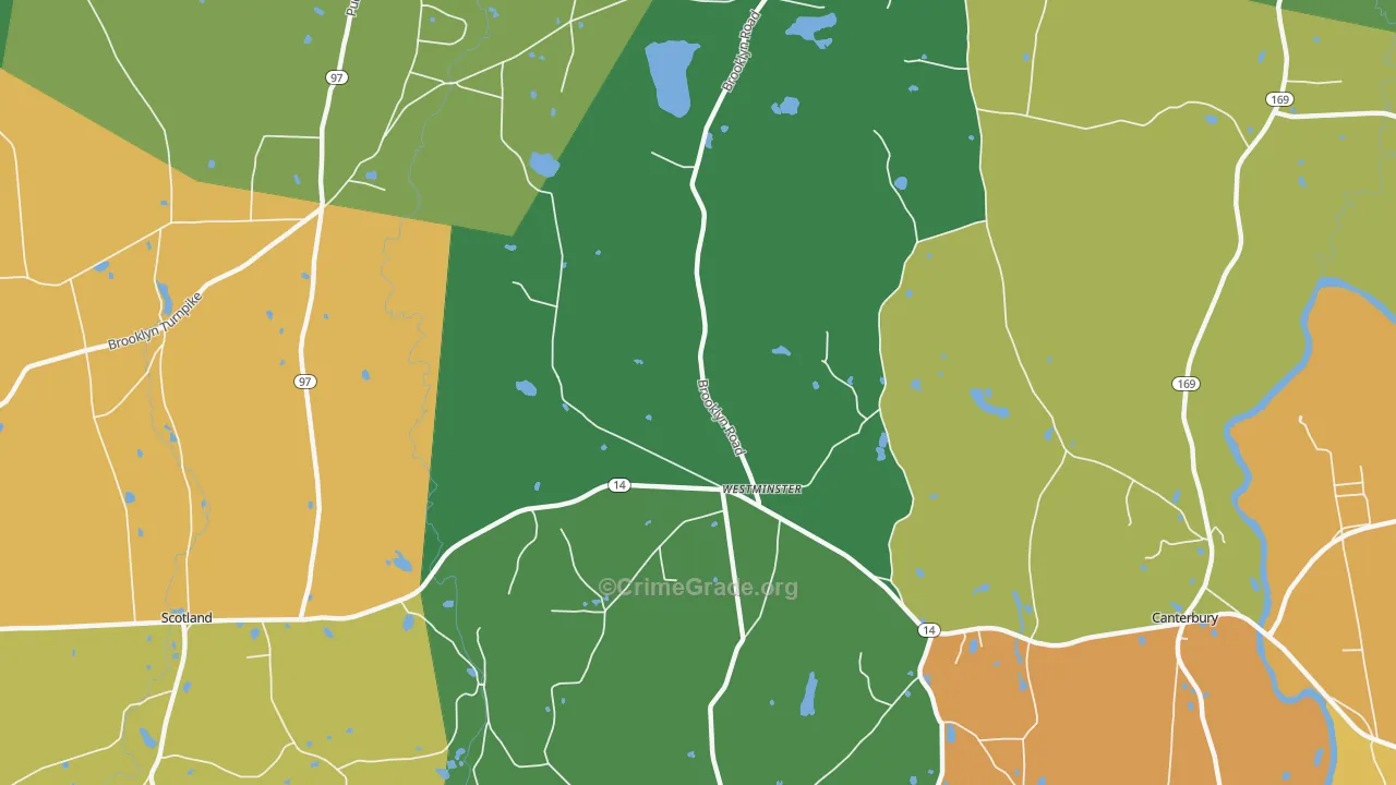 Westminster, CT Map of Burglary Rates