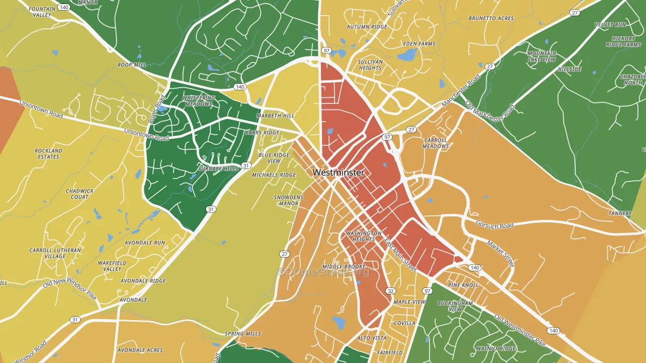 Westminster Historic District, Westminster, MD Map of Burglary Rates