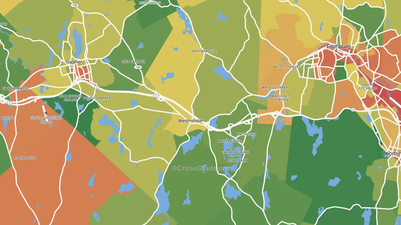 Westminster, MA Map of Burglary Rates