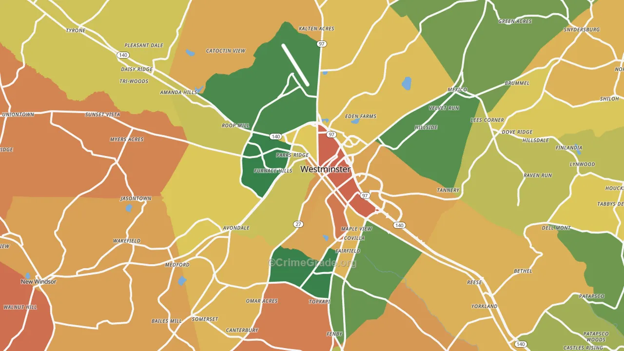 Westminster, MD Map of Burglary Rates