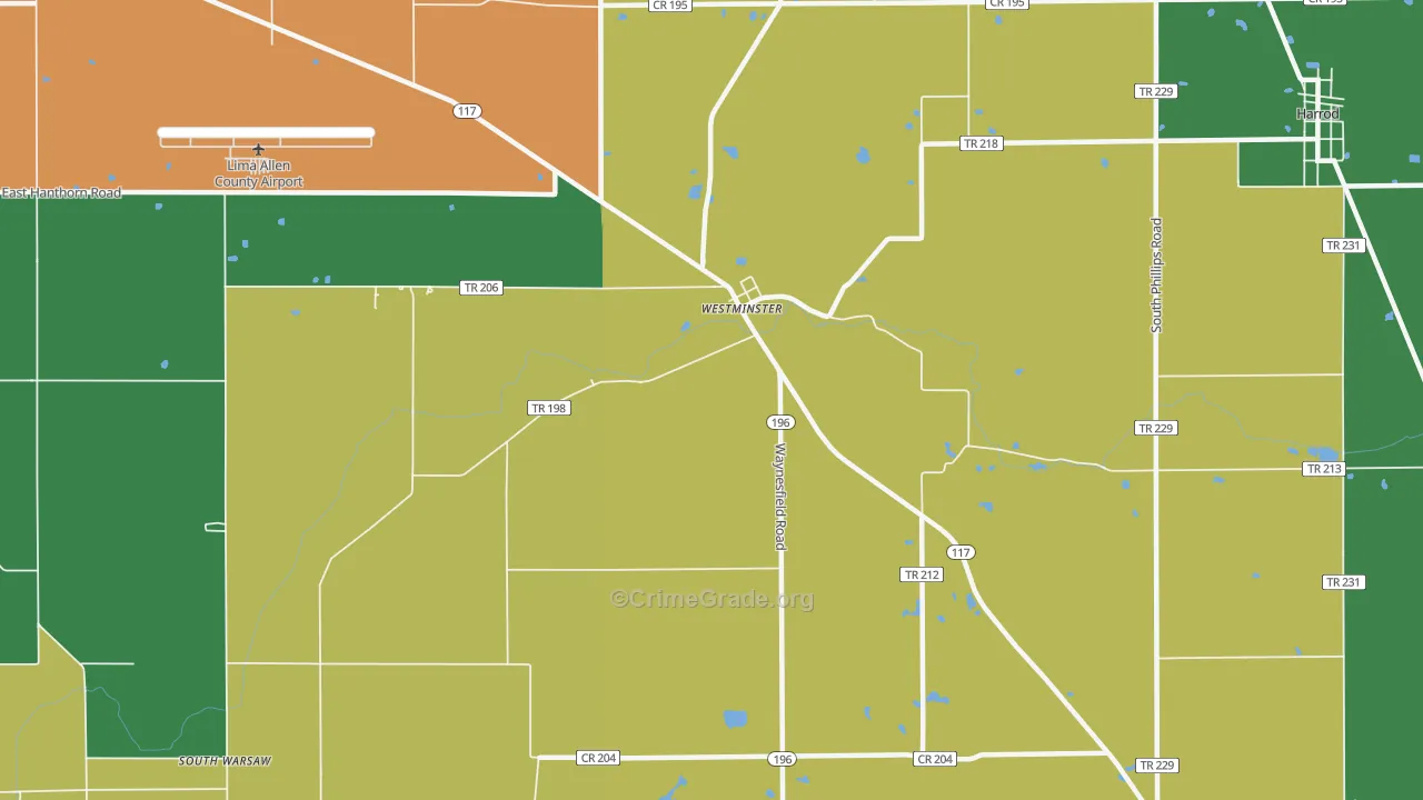 Westminster, OH Map of Burglary Rates
